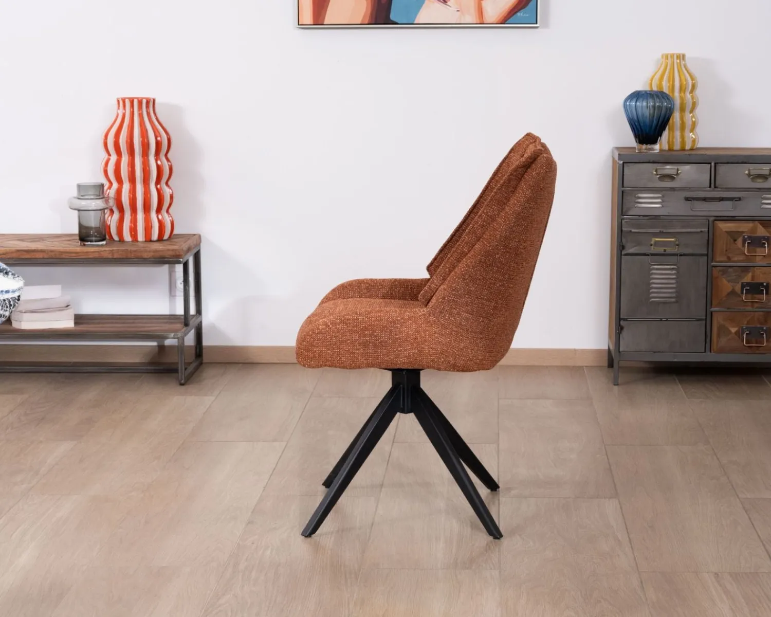 Meuble House Lot de 2 chaises contemporaines en tissu terracotta "Webber" pied pivotant noir Discount