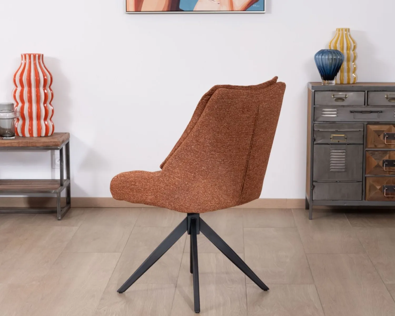 Meuble House Lot de 2 chaises contemporaines en tissu terracotta "Webber" pied pivotant noir Discount