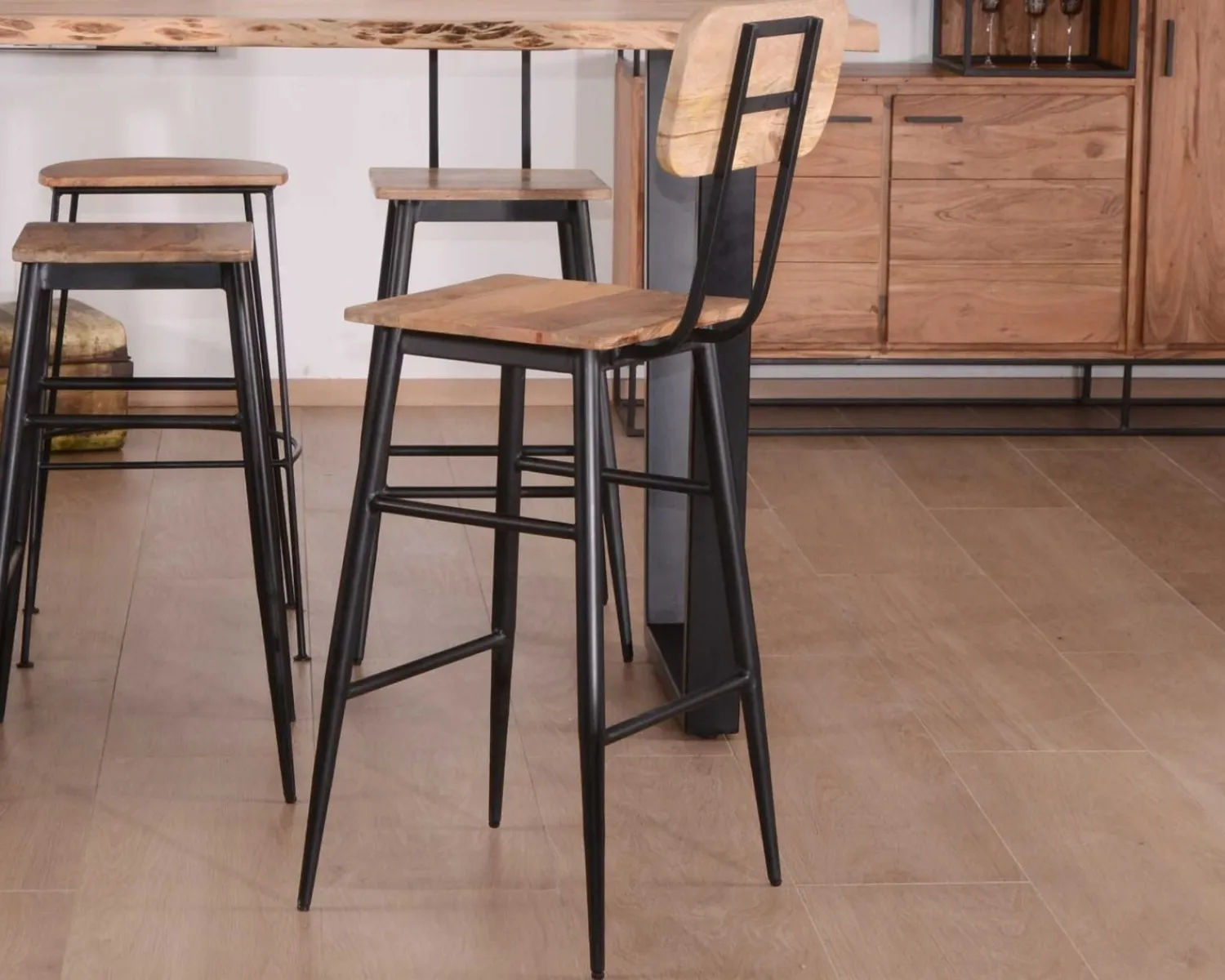 Meuble House Lot de 2 chaises de bar avec dossier métal et bois "Atelier Kraft" Clearance