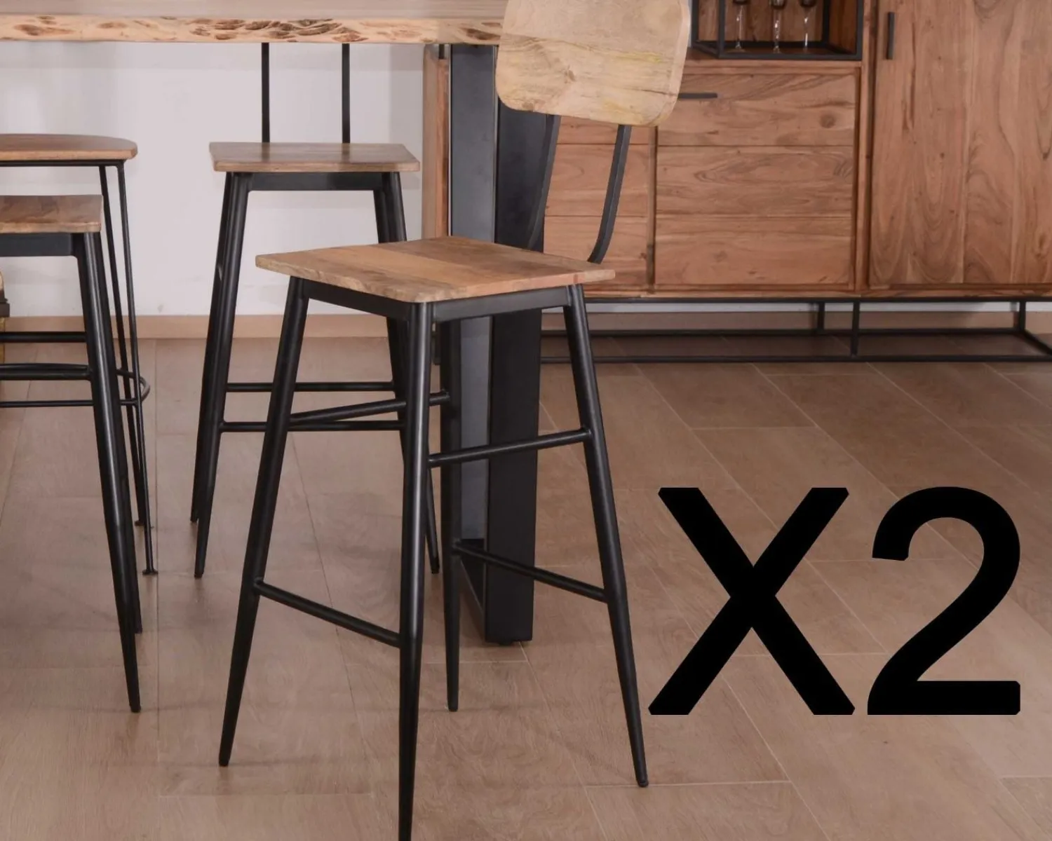 Meuble House Lot de 2 chaises de bar avec dossier métal et bois "Atelier Kraft" Clearance