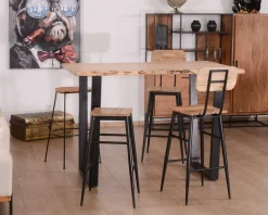 Meuble House Lot de 2 chaises de bar avec dossier métal et bois