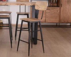 Meuble House Lot de 2 chaises de bar avec dossier métal et bois