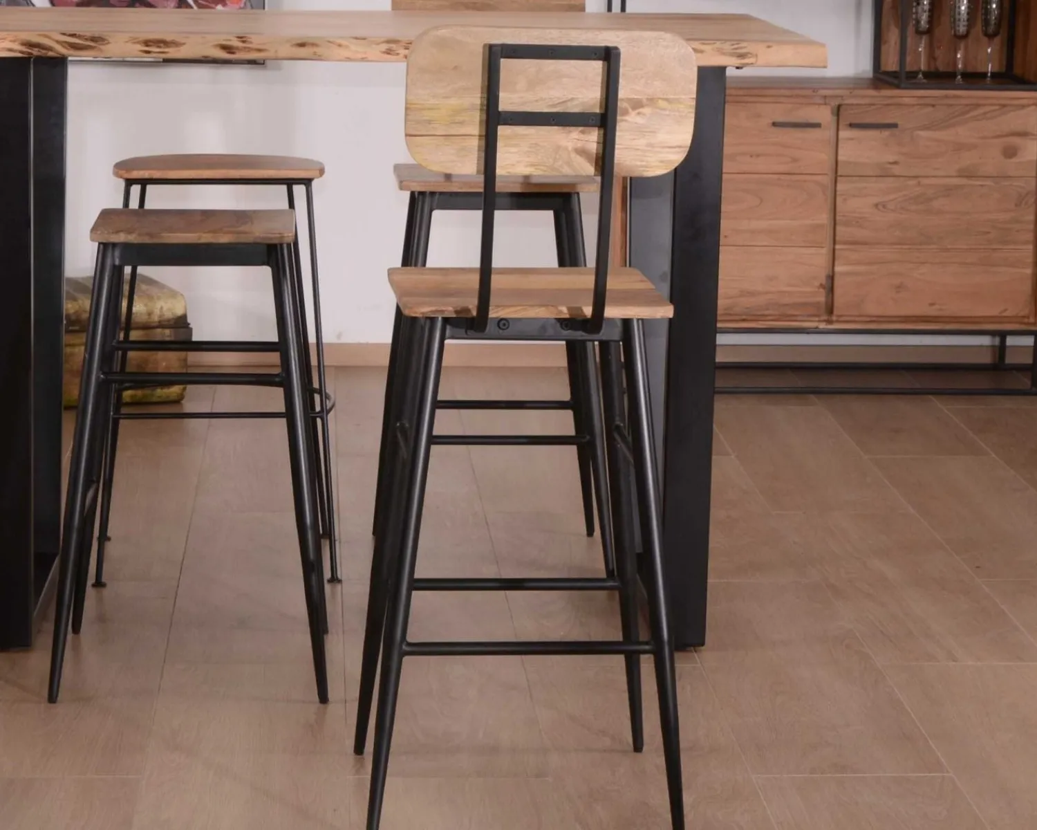 Meuble House Lot de 2 chaises de bar avec dossier métal et bois "Atelier Kraft" Clearance