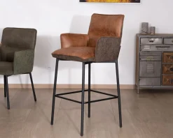 Meuble House Lot de 2 chaises de bar bi-matière cognac et marron "Lokka" esprit rétro