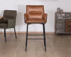 Meuble House Lot de 2 chaises de bar bi-matière cognac et marron 