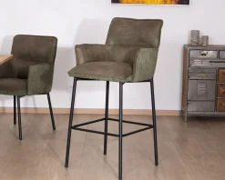 Meuble House Lot de 2 chaises de bar bi-matière vert et pieds en métal noir 