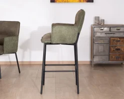 Meuble House Lot de 2 chaises de bar bi-matière vert et pieds en métal noir 