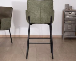 Meuble House Lot de 2 chaises de bar bi-matière vert et pieds en métal noir 