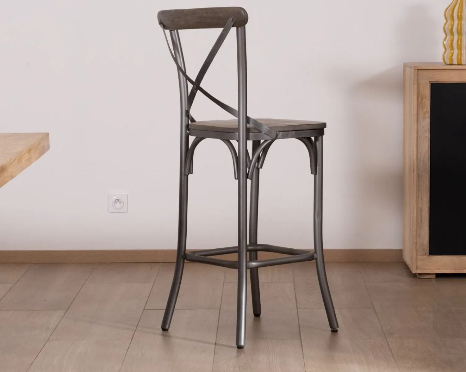 Meuble House Lot de 2 chaises de bar gris foncé "Snack Indus" métal et bois New