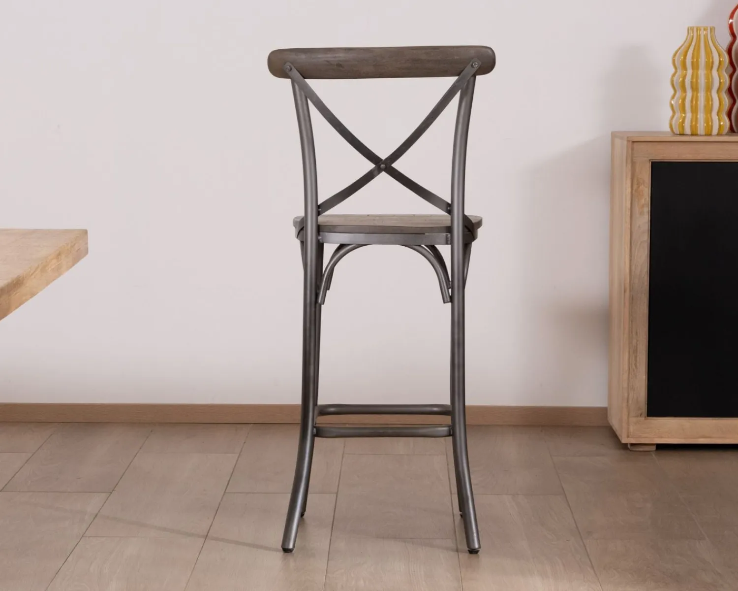 Meuble House Lot de 2 chaises de bar gris foncé "Snack Indus" métal et bois New