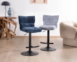 Meuble House Lot de 2 chaises de bar matelassées réglables en hauteur "Topley" tissu gris bleuté