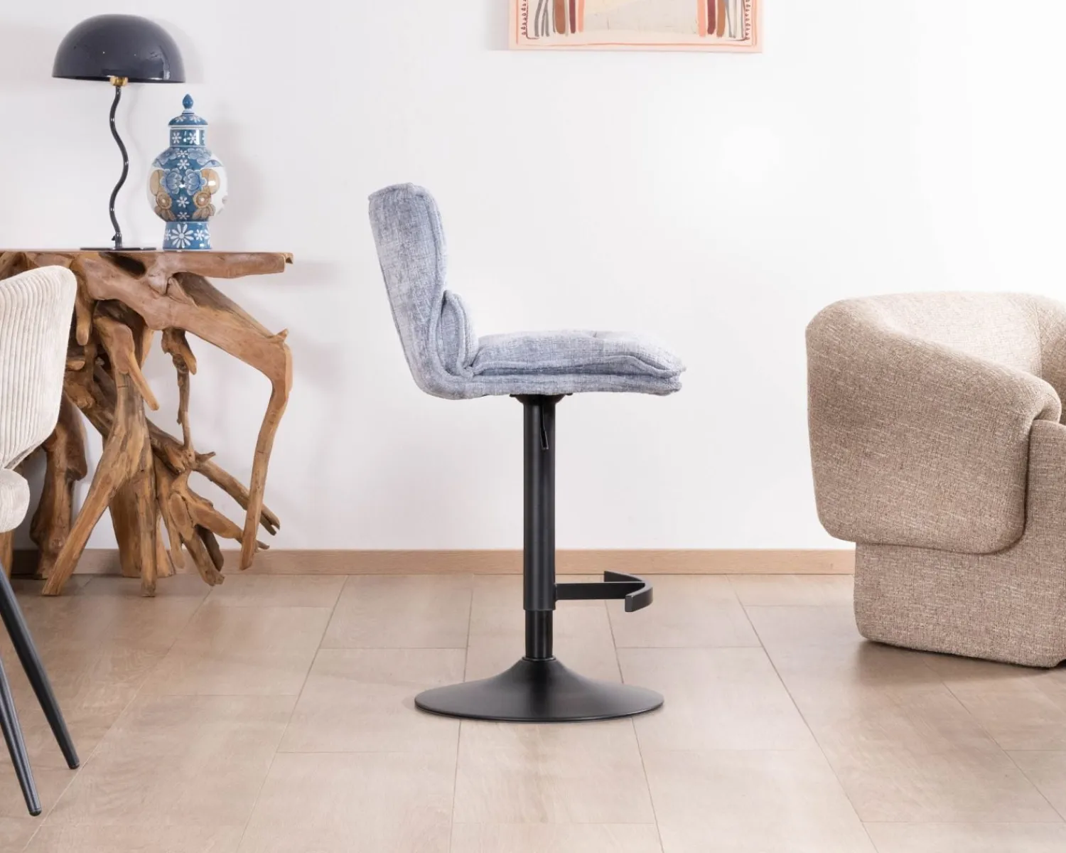 Meuble House Lot de 2 chaises de bar matelassées réglables en hauteur "Topley" tissu gris bleuté