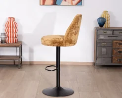 Meuble House Lot de 2 chaises de bar pivotantes et réglables en velours ocre