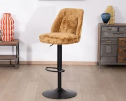 Meuble House Lot de 2 chaises de bar pivotantes et réglables en velours ocre