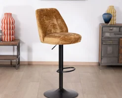 Meuble House Lot de 2 chaises de bar pivotantes et réglables en velours ocre