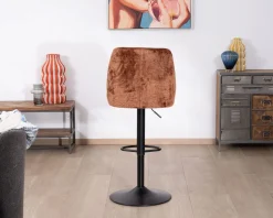 Meuble House Lot de 2 chaises de bar pivotantes en velours ras terracotta avec dossier haut "Zoung" hauteur réglable