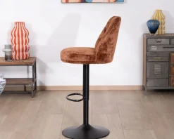 Meuble House Lot de 2 chaises de bar pivotantes en velours ras terracotta avec dossier haut 