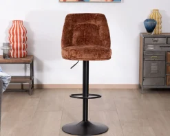 Meuble House Lot de 2 chaises de bar pivotantes en velours ras terracotta avec dossier haut 