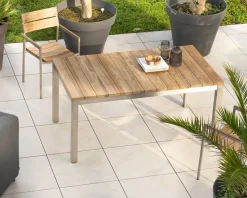 Meuble House Lot de 4 chaises de jardin empilables en teck et acier inoxydable "Melta" Sale