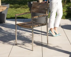 Meuble House Lot de 4 chaises de jardin empilables en teck et acier inoxydable 