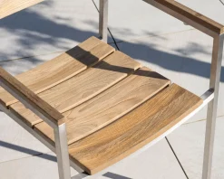 Meuble House Lot de 4 chaises de jardin empilables en teck et acier inoxydable 