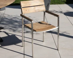 Meuble House Lot de 4 chaises de jardin empilables en teck et acier inoxydable 