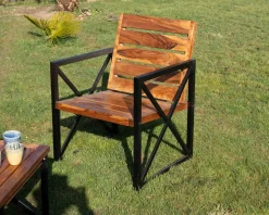 Meuble House Lot de 2 chaises de jardin en bois et métal 