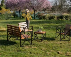 Meuble House Lot de 2 chaises de jardin en bois et métal 