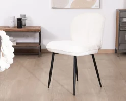 Meuble House Lot de 2 chaises de repas confort style scandinave "Kinsac" en tissu bouclette blanc Best