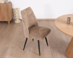 Meuble House Lot de 2 chaises de repas contemporaines matelassées en tissu bouclette grège "Ondine" Sale