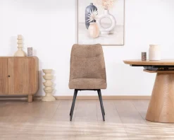 Meuble House Lot de 2 chaises de repas contemporaines matelassées en tissu bouclette grège 