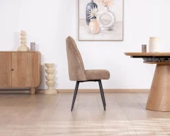 Meuble House Lot de 2 chaises de repas contemporaines matelassées en tissu bouclette grège 