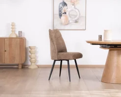 Meuble House Lot de 2 chaises de repas contemporaines matelassées en tissu bouclette grège 