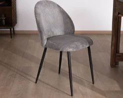 Meuble House Lot de 4 chaises de repas contemporaines en velours côtelé gris 