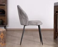 Meuble House Lot de 4 chaises de repas contemporaines en velours côtelé gris 