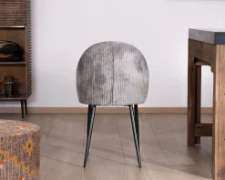 Meuble House Lot de 4 chaises de repas contemporaines en velours côtelé gris 