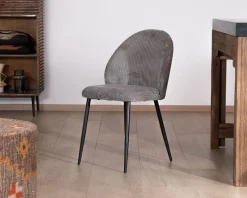 Meuble House Lot de 4 chaises de repas contemporaines en velours côtelé gris 