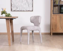 Meuble House Lot de 2 chaises de repas contemporaines “Milano” en tissu chiné gris clair à habillage intégral New