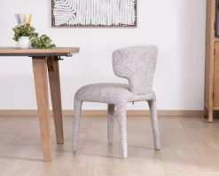 Meuble House Lot de 2 chaises de repas contemporaines “Milano” en tissu chiné gris clair à habillage intégral New