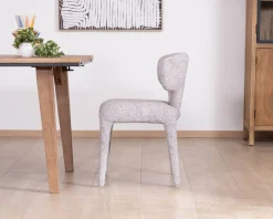 Meuble House Lot de 2 chaises de repas contemporaines “Milano” en tissu chiné gris clair à habillage intégral New