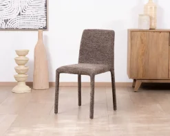 Meuble House Lot de 4 chaises de repas contemporaines en tissu cacao tramé “Otto” revêtement intégral et lignes épurées Sale