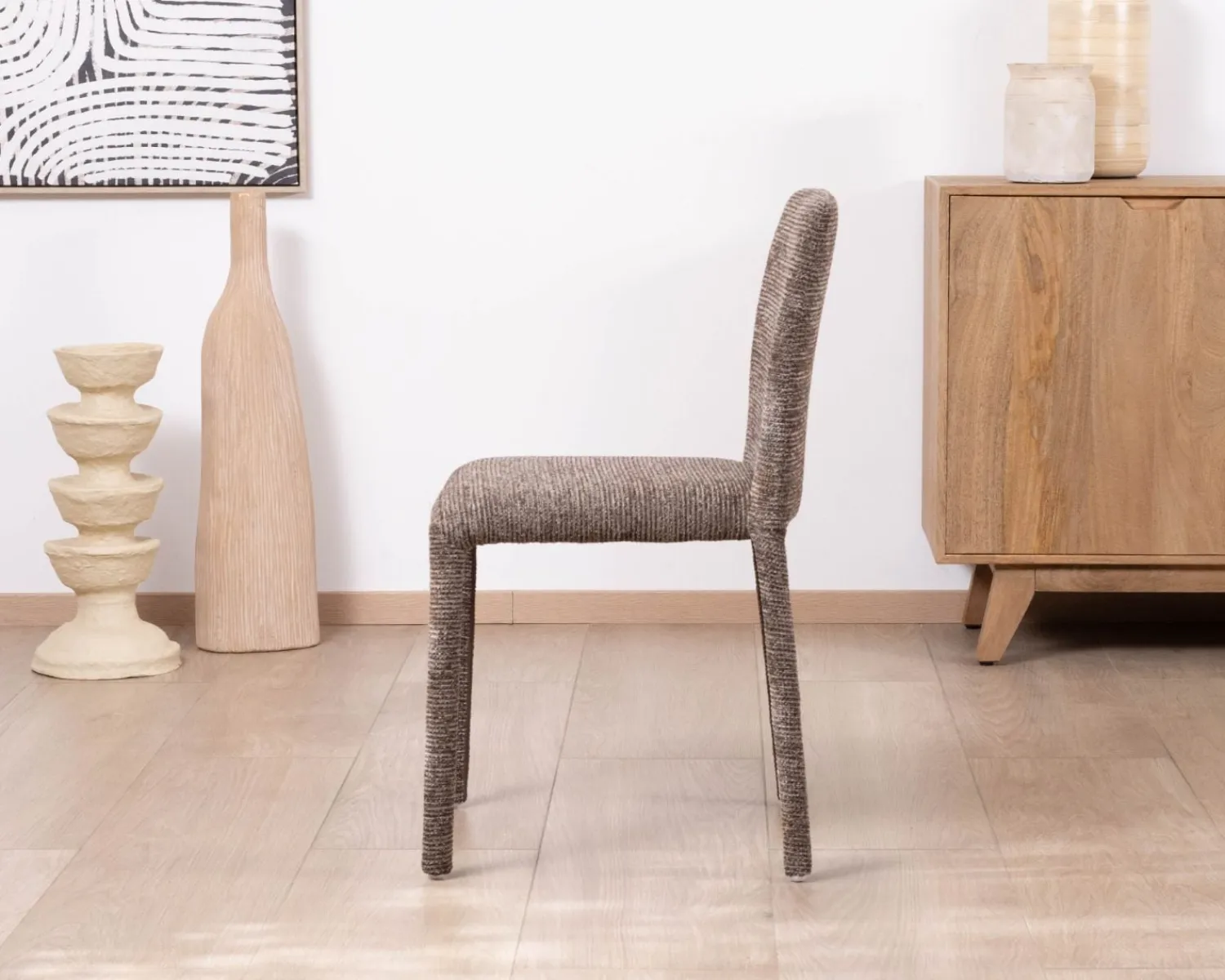 Meuble House Lot de 4 chaises de repas contemporaines en tissu cacao tramé “Otto” revêtement intégral et lignes épurées Sale