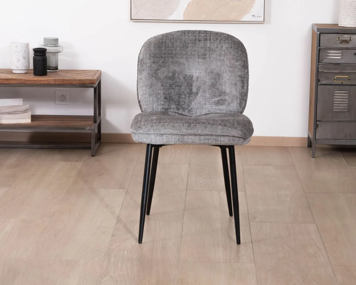 Meuble House Lot de 2 chaises de repas contemporaines en tissu bouclette gris ultra doux "Kinsac" Clearance