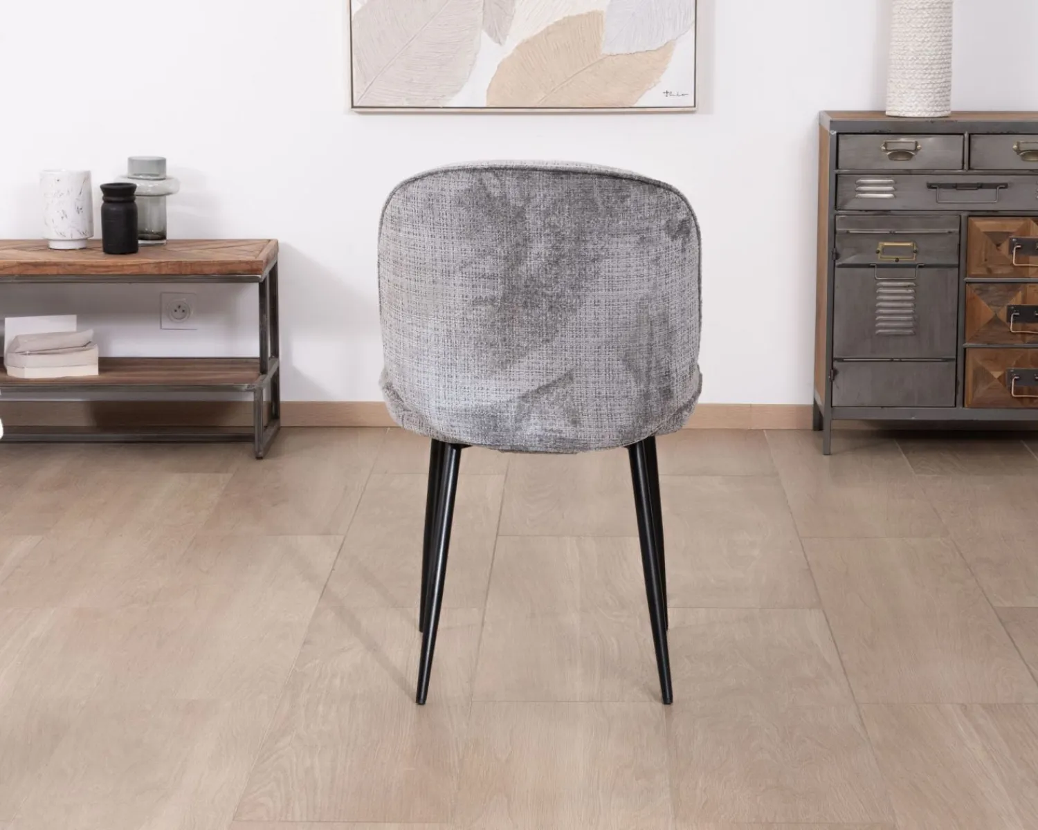 Meuble House Lot de 2 chaises de repas contemporaines en tissu bouclette gris ultra doux "Kinsac" Clearance