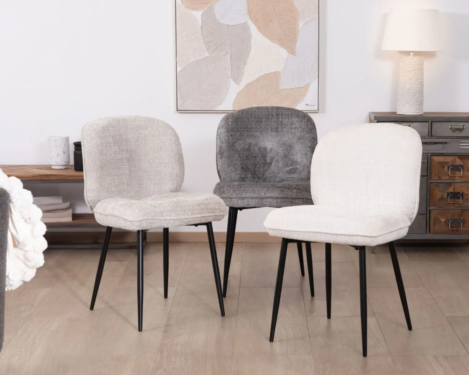 Meuble House Lot de 2 chaises de repas contemporaines en tissu bouclette gris ultra doux "Kinsac" Clearance
