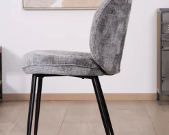Meuble House Lot de 2 chaises de repas contemporaines en tissu bouclette gris ultra doux