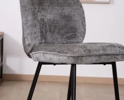 Meuble House Lot de 2 chaises de repas contemporaines en tissu bouclette gris ultra doux