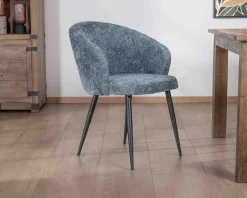 Meuble House Lot de 2 chaises de repas design en tissu bleu et pieds métal noirs "Kandy" New