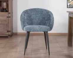 Meuble House Lot de 2 chaises de repas design en tissu bleu et pieds métal noirs 