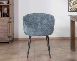 Meuble House Lot de 2 chaises de repas design en tissu bleu et pieds métal noirs 